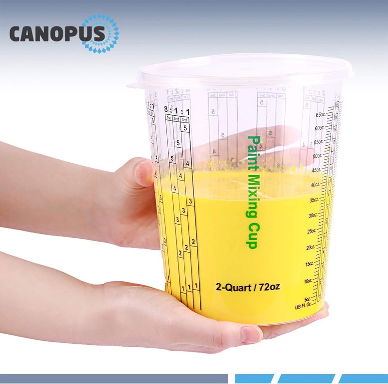 CANOPUS 72-oz Paint Mixing Cups, Pack of 12 Cups with 3 Lids, Reusable and Solvent-Resistant Clear Plastic Containers for Paint, Epoxy, Resin, Oil, and Thinner - Image 5